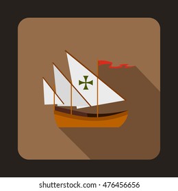 Columbus ship icon in flat style isolated with long shadow