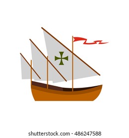 Columbus ship icon in flat style on a white background vector illustration