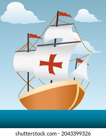 vectores de buque columbus, velero e imagen de fondo oceánico, adecuados para conmemorar el día del colombus