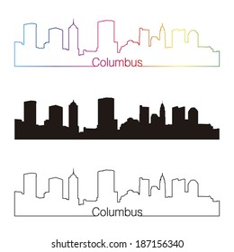 Columbus  skyline linear style with rainbow in editable vector file