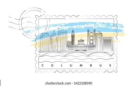 Columbus skyline minimal stamp vector illustration and typography design 