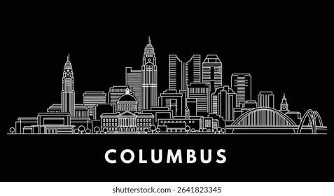 Columbus Skyline Ohio Cityscape White Line.