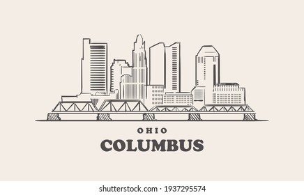 Columbus skyline, ohio drawn sketch