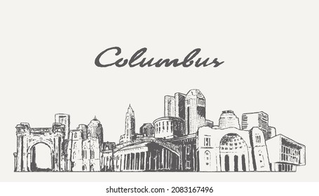 Esquina de Columbus, Ohio, EE.UU., ilustración de vector dibujada a mano, boceto