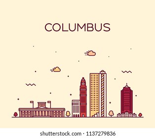 Columbus skyline, Ohio, USA. Trendy vector illustration, linear style