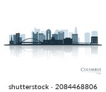 Columbus skyline silhouette with reflection. Landscape Columbus, Ohio. Vector illustration.