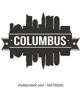 Columbus Skyline Stamp Silhouette. Reflection Landscape City Design. Vector Cityscape Icon.  
