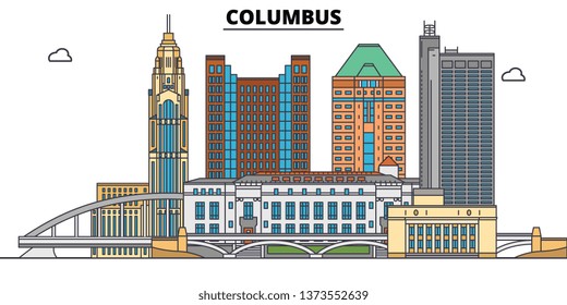 Columbus , United States, outline travel skyline vector illustration. 