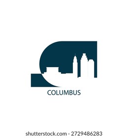 Columbus vector icon with skyline, panoramic view, outlook shape. USA Ohio city landmarks logo concept. Flat isolated graphic, badge
