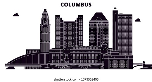 Columbus,United States, vector skyline, travel illustration, landmarks, sights. 