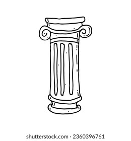 Column of ancient Greek architecture. Antique classical column. Doodle. Vector illustration. Hand drawn. Outline.