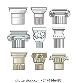 column ancient set cartoon. pillar architecture, greece old, marble stone column ancient sign. isolated symbol vector illustration