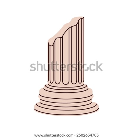 Column, antique stone pillar part. Ancient Greek architectural element with classic design, marble base and shaft. Historic structure, ruins. Flat vector illustration isolated on white background