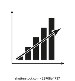 Column arrow graph. Market chart profit money. Growth profit symbol. Vector illustration.