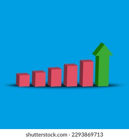 Column up arrow. Growth stock diagram financial graph. Vector illustration.