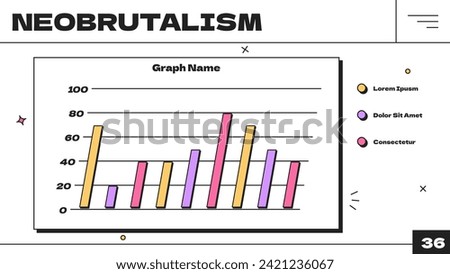 Column bar chart on scaled paper sheet. Color infographic diagram in neobrutalism style vector illustration. Business analytics visualization y2k trend. Statistic graphic performance template