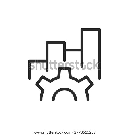 Column chart and gear, linear style icon. Editable stroke width