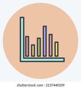 Column Chart Icon in trendy color mate style isolated on soft blue background