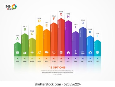 Column chart infographic template with 12 options. 