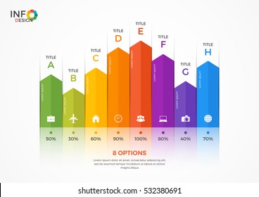 Column chart infographic template with 8 options. 