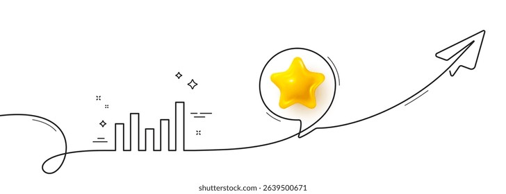 Column chart line icon. Continuous line with share plane. Financial graph sign. Stock exchange symbol. Business investment. 3d star in speech bubble. Column chart single line ribbon. Vector