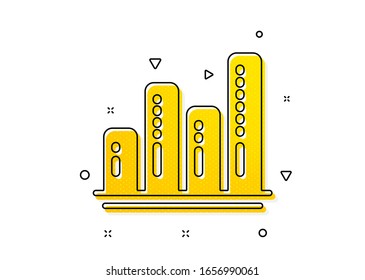 Signo del gráfico de columnas. Icono de gráfico. Símbolo del diagrama de crecimiento. Patrón de círculos amarillos. Icono de gráfico de gráficos clásico. Elementos geométricos. Vector