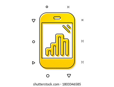 Column chart sign. Graph phone icon. Growth diagram symbol. Yellow circles pattern. Classic graph phone icon. Geometric elements. Vector