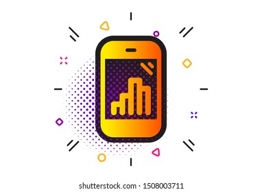 Column chart sign. Halftone circles pattern. Graph phone icon. Growth diagram symbol. Classic flat graph phone icon. Vector