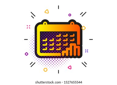 Column chart sign. Halftone circles pattern. Calendar graph icon. Growth diagram symbol. Classic flat calendar graph icon. Vector