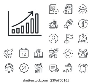 Signo de gráfico de columnas. Salaryman, igualdad de género e iconos de la descripción de timbre. Icono de línea de gráfico. Símbolo del diagrama de crecimiento. Signo de línea de gráfico de gráfico de gráfico. Icono de marcador de posición de perfil o espía. Vector