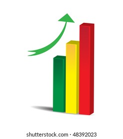 column color diagram with green  arrow isolated on white background