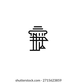 Concepto de diseño de logotipo de grúa de construcción de columna.