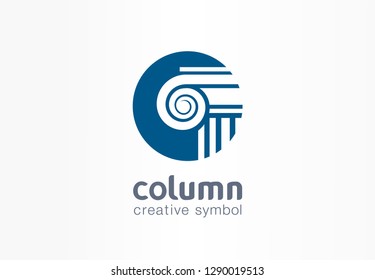 Column creative symbol concept. Capital antique pillar abstract business architect order logo. Ancent museum, bank, library, theater, justice icon. Corporate identity logotype, company graphic design