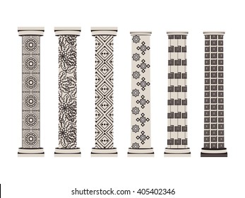 Column. Doric, Roman style. Set of columns. Vector illustration.