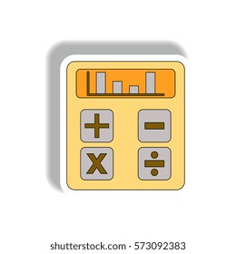column graph on display Vector illustration in paper sticker style of calculator with bar graph