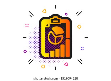 Column graph, pie chart sign. Halftone circles pattern. Report icon. Market analytics symbol. Classic flat report icon. Vector