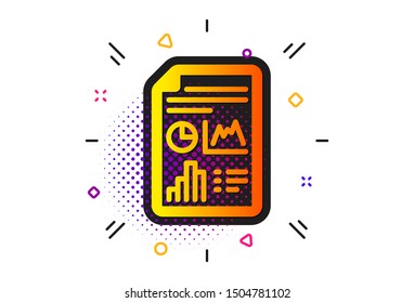 Column graph sign. Halftone circles pattern. Report document icon. Growth diagram, pie chart symbol. Classic flat report document icon. Vector
