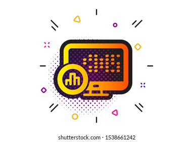 Column graph sign. Halftone circles pattern. Report statistics icon. Growth diagram symbol. Classic flat report statistics icon. Vector