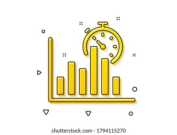 Column graph sign. Report timer icon. Growth diagram chart symbol. Yellow circles pattern. Classic report timer icon. Geometric elements. Vector
