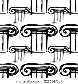 column Greek architecture. Greece capital exterior element. seamless background