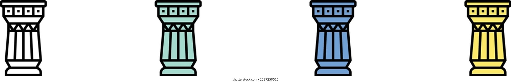column icon. Outline, Green, Blue and Yellow Style Design Isolated On White Background