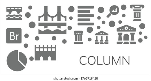 conjunto de iconos de columna. 11 iconos de columna rellenos. Puente incluido, columna, gráfico, corte, alineación izquierda, iconos de estadísticas