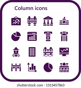 column icon set. 16 filled column icons.  Collection Of - Chart, Bridge, Courthouse, Berlin, Graph, Column, Street lamp, Columns, Line chart, Museum