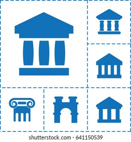 Column icon. set of 6 column filled icons such as greek column, arch