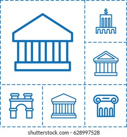 Column icon. set of 6 column outline icons such as Greek column, arch, court building