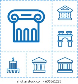 Column icon. set of 6 column outline icons such as greek column, arch, bank