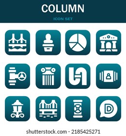 Column Icon Set. Vector  Illustrations Related With Bridge, Statue And Pie Chart