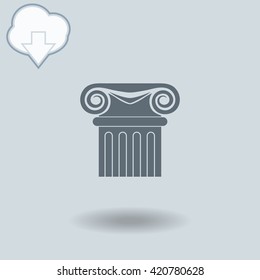 Column icon with shadow. Cloud of download with arrow.