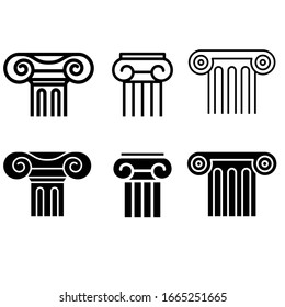 Column icon vector set. Antique illustration sign collection. Architecture symbol. Classic logo.