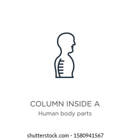 Column inside a male human body in side view icon. Thin linear column inside a male human body in side view outline icon isolated on white background from human body parts collection. Line vector 